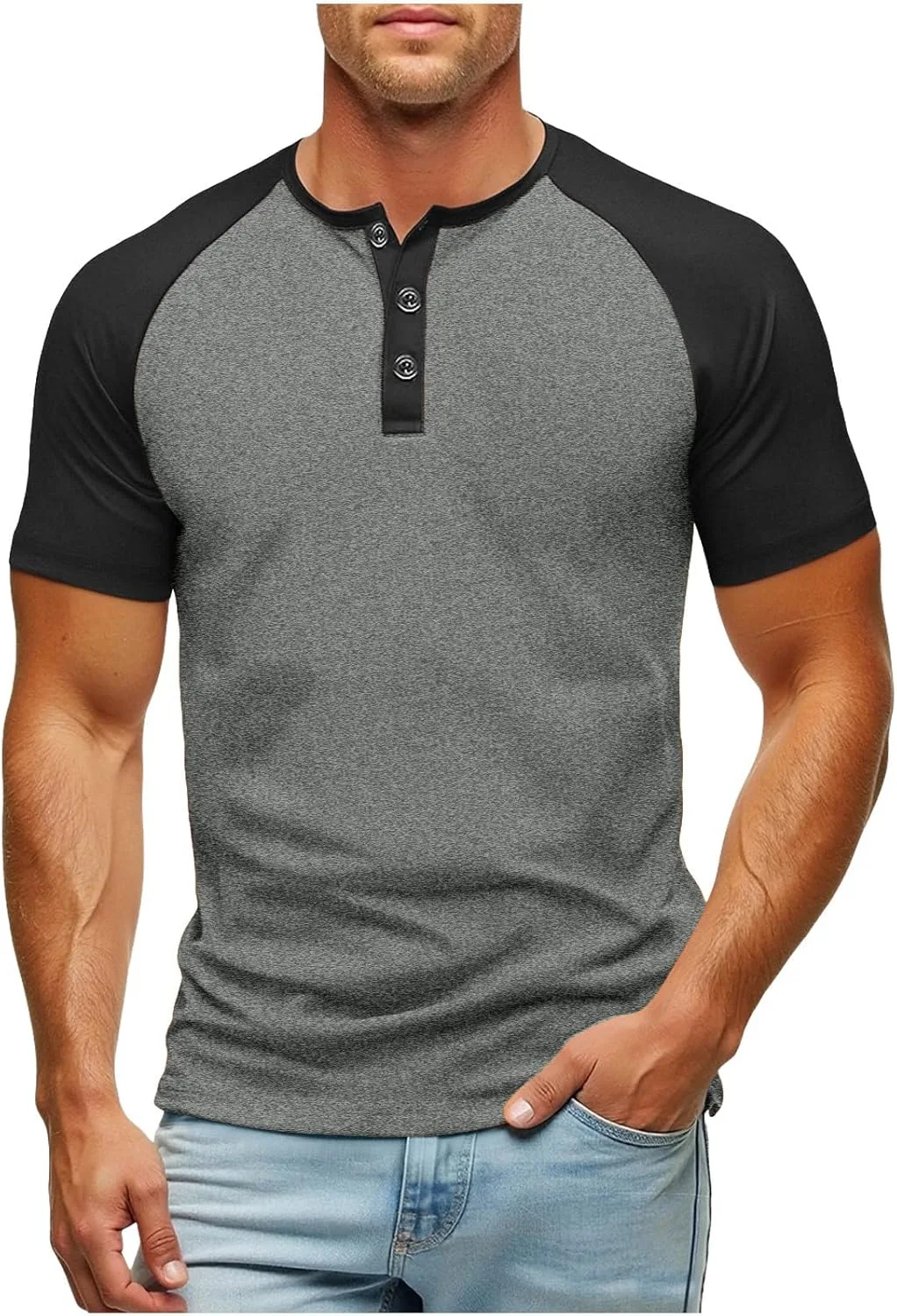 

Мужская футболка с цветными блоками и пуговицами Slim Fit