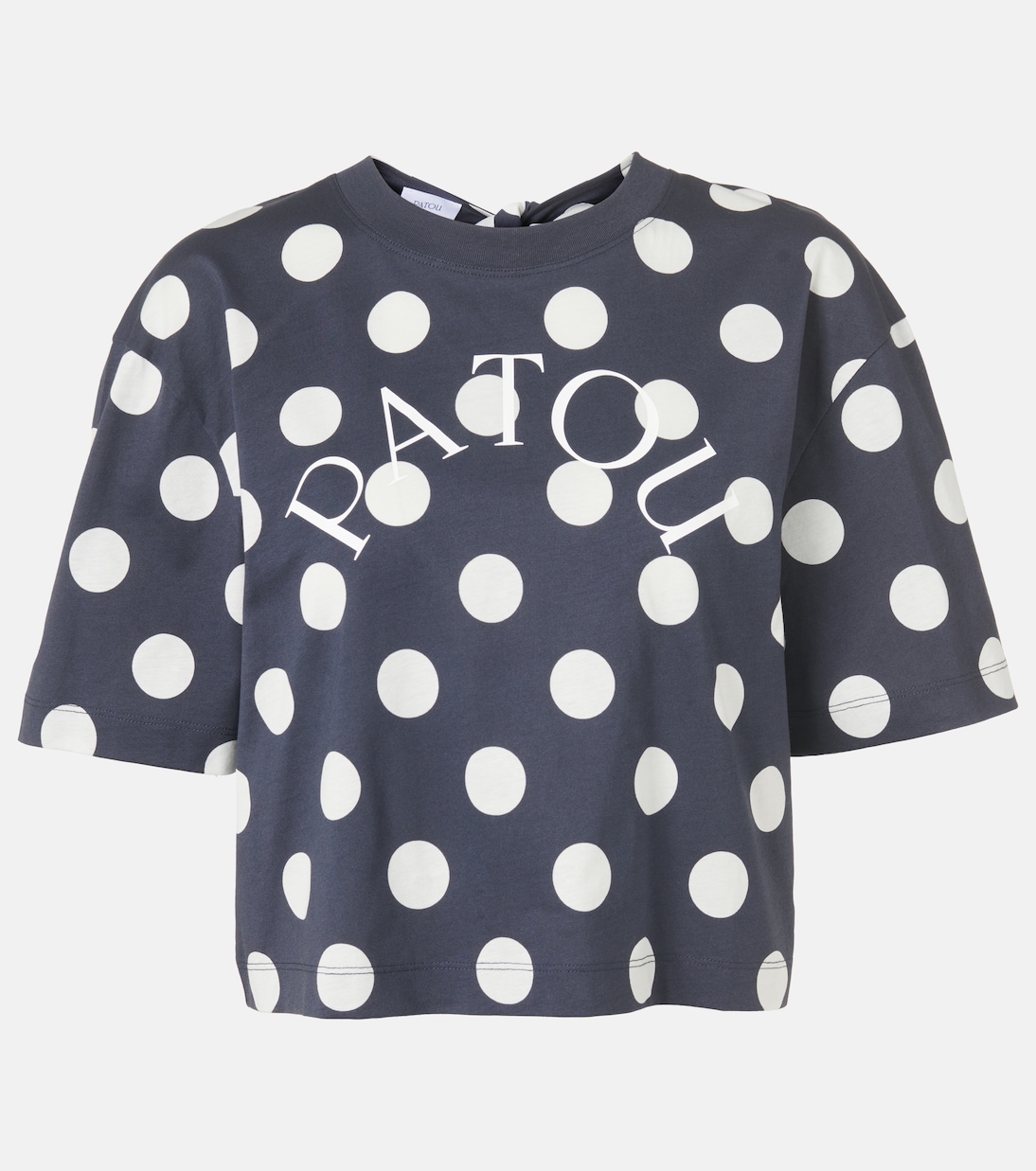 

Укороченный хлопковый топ в горошек с логотипом Patou, Navy Polka Dots