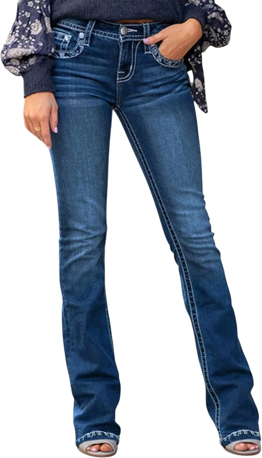 

Женские джинсы-клеш 90-х с эластичным поясом Mid Rise и вышивкой CFNZER