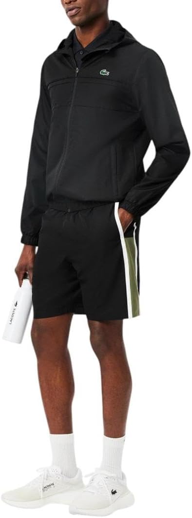 

Мужские теннисные шорты Lacoste Sport легкие с цветными блоками и полосками, Black/Khaki/White