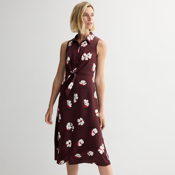 

Платье-рубашка миди с завязкой спереди Nine West, цвет plum kiki floral