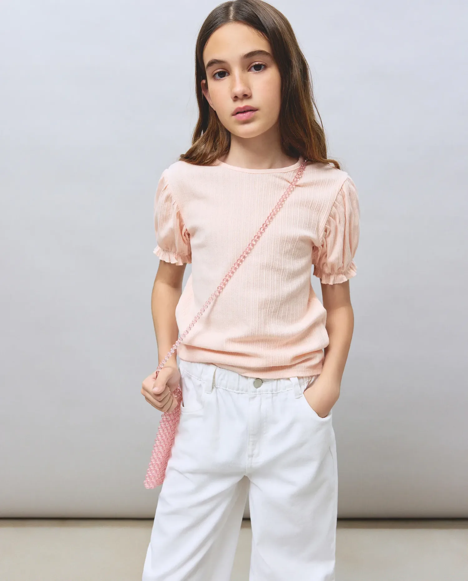 Детская романтичная футболка с коротким рукавом Pointelle Kids El Corte Inglés, персиковый — фото 4