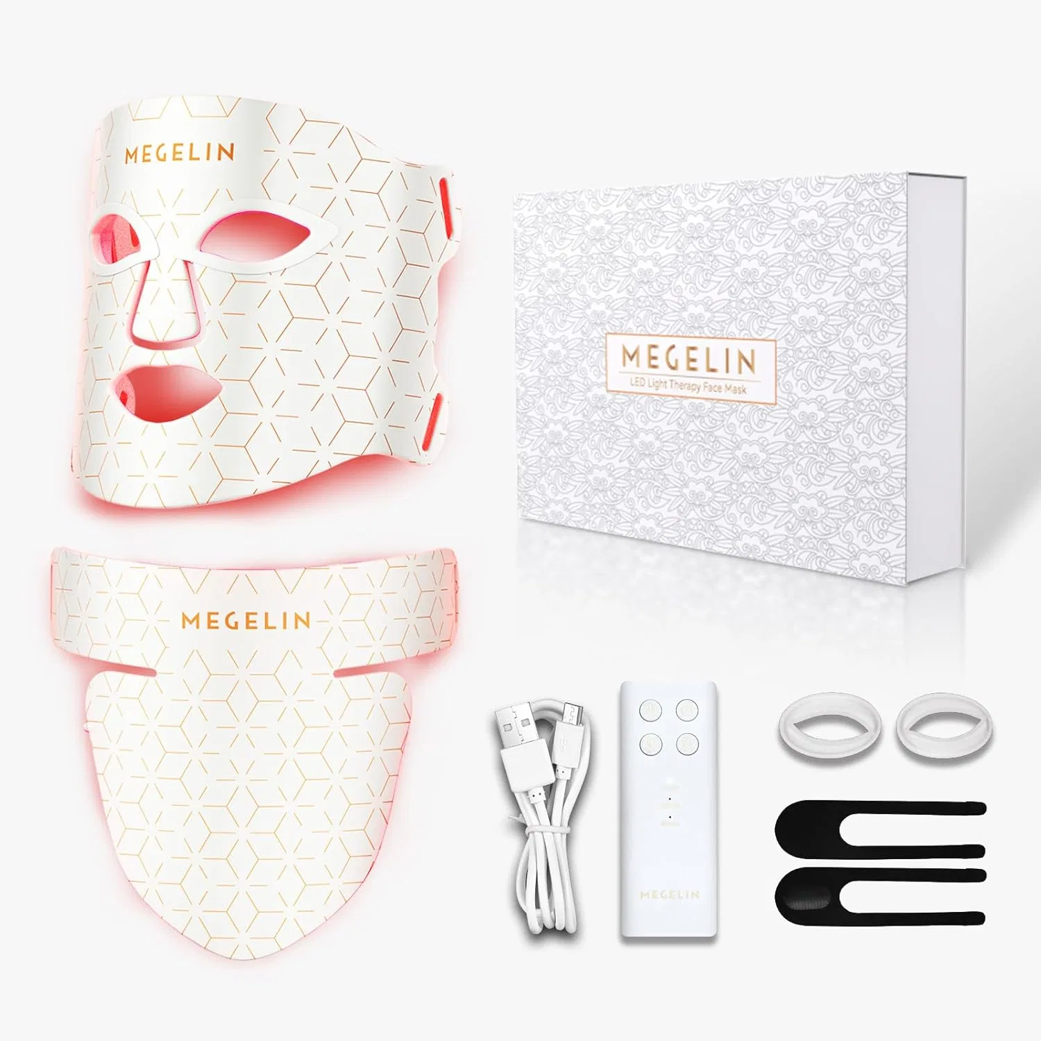 LED-маска для лица и шеи с красным светом «7 Colours» от MEGELIN Megelin, White