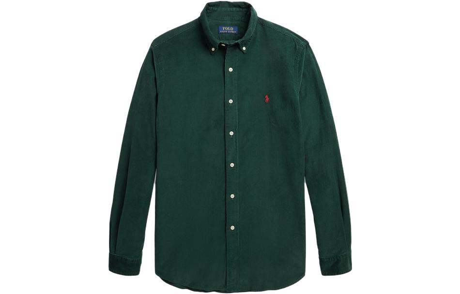 Хлопковая рубашка с вышитым логотипом Polo Ralph Lauren, зеленый — фото 3