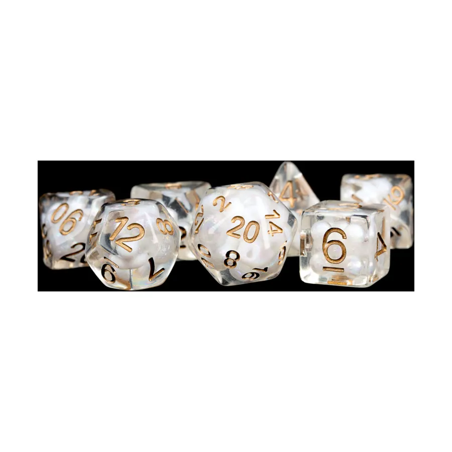 

Poly Set Pearl — белый с медью (7), Resin Dice - Assorted (Metallic Dice Games)