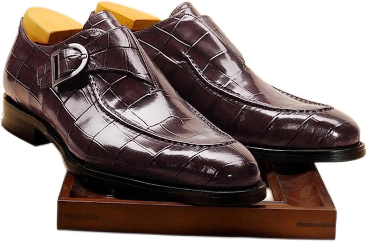 Туфли Generisch Men's Shoes Fashion Classic Style British Retro Pointed Toe Buckle Business Casual Pointed Shoes, Wine Red