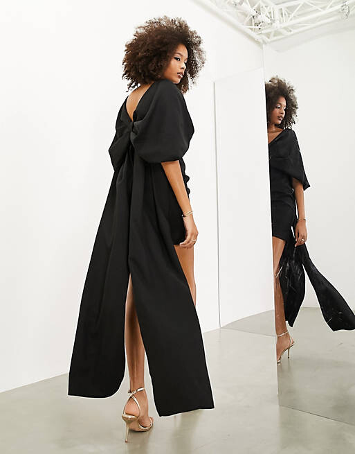 

Черное креповое платье мини с бантом на спине ASOS EDITION, Черный, Черное креповое платье мини с бантом на спине ASOS EDITION