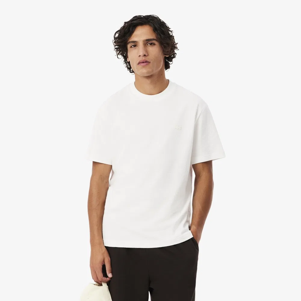 Мужская футболка Lacoste из крепа, хлопок 100%, цвет слоновая кость