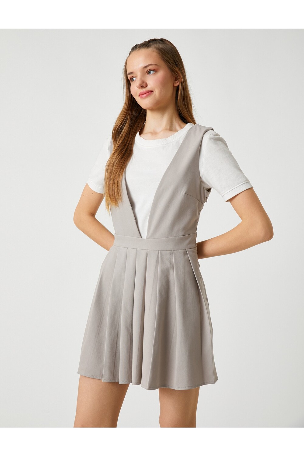 

Платье Salopet Жилет со складками и V-образным вырезом на толстых бретелях Koton, серый