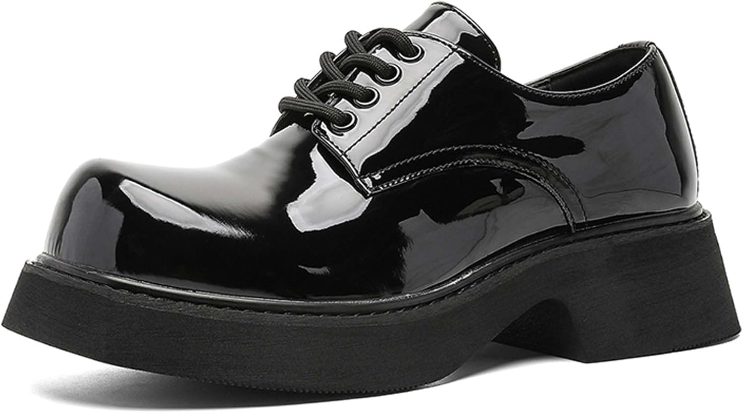

Мужские оксфорды с толстой подошвой, модные с шнуровкой, из лакированной кожи, для делового офиса, формальной униформы, банкетов, свадеб и костюмов, дерби Generic, черный
