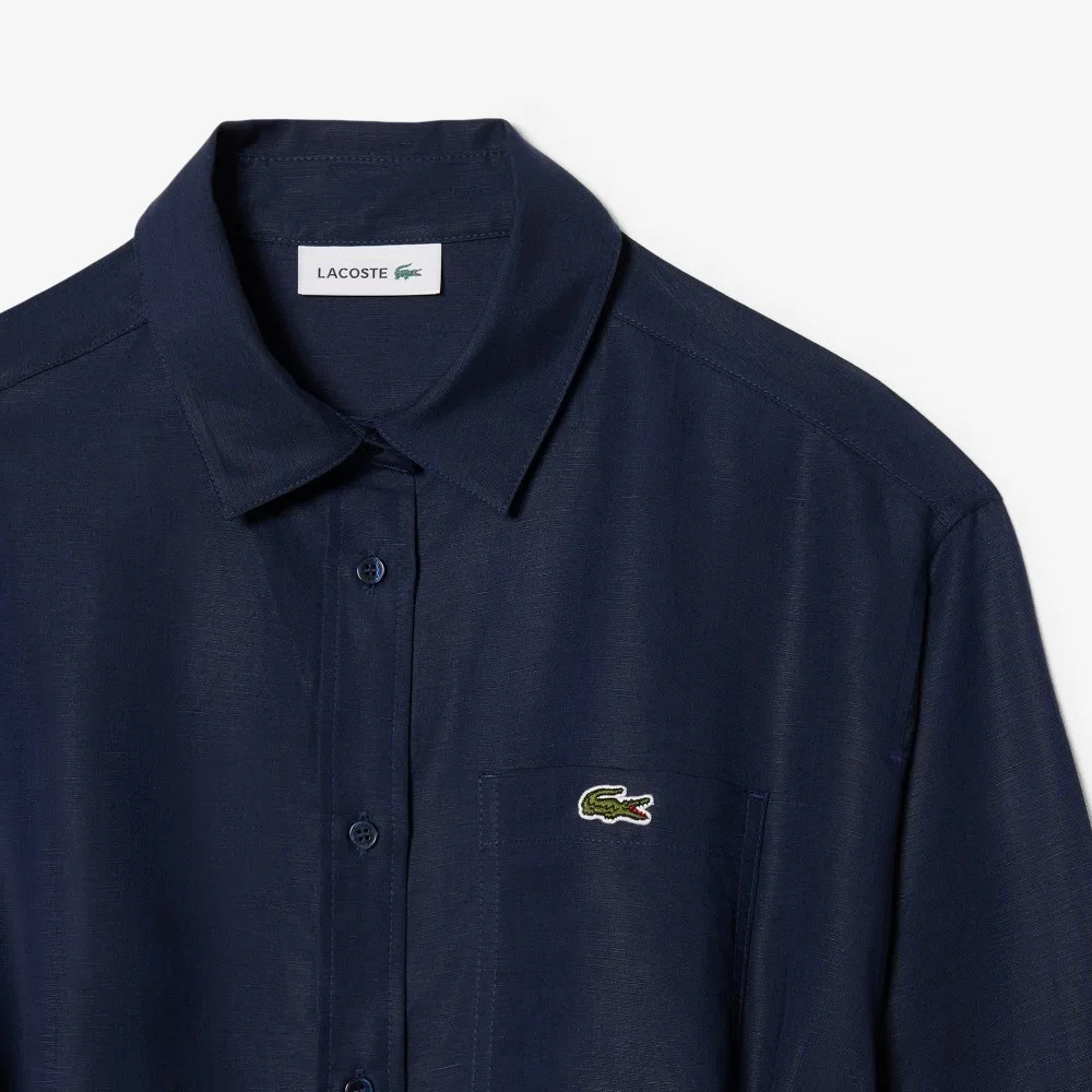 Платье Lacoste льняное рубашечное длинное, тёмно-синее — фото 2