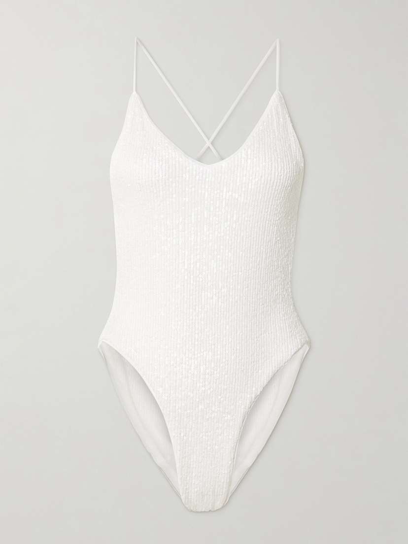 

Купальник с открытой спиной, расшитый пайетками Norma Kamali, белый