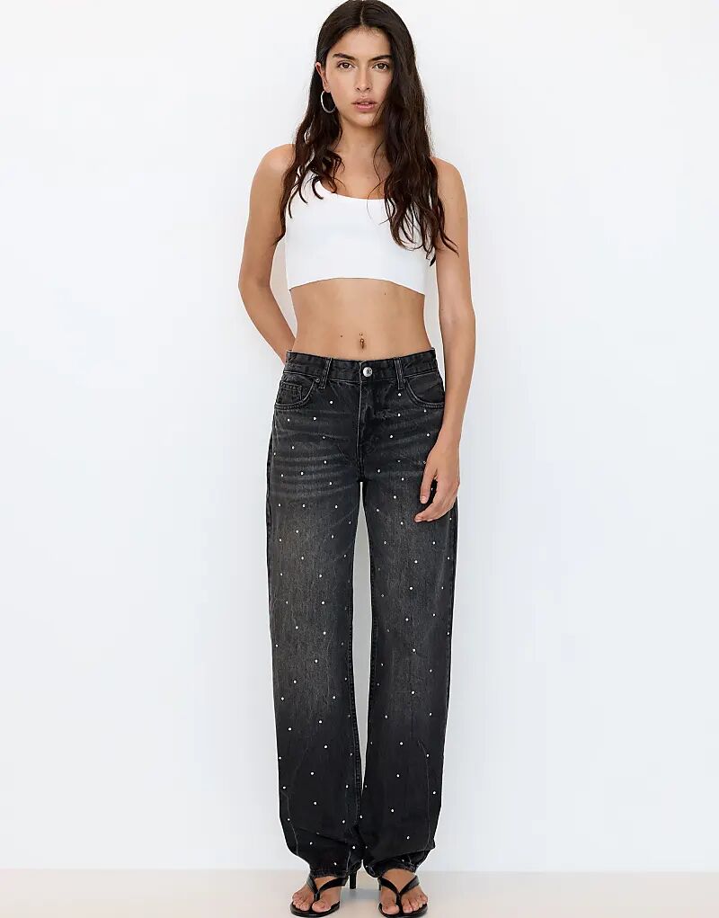 

Джинсы-мешковатые Pull&Bear со стразами черного цвета