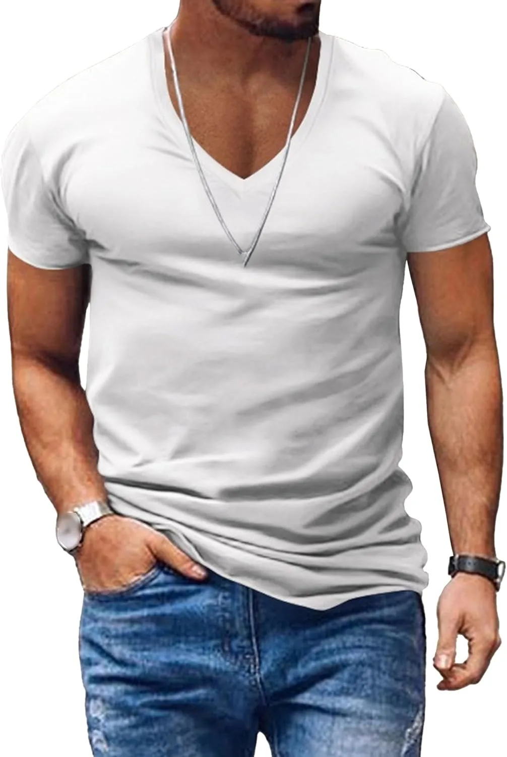 

Футболка с V-образным вырезом для мужчин, Slim Fitted, для тренировок Gsywaipei