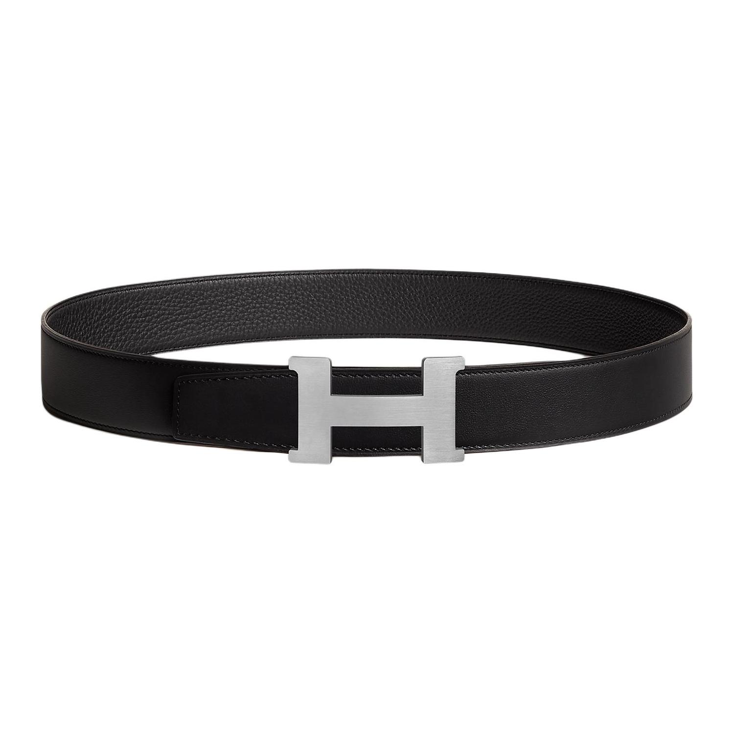 

HERMES Кожаный ремень из телячьей кожи мужской черный ширина 3,8 см