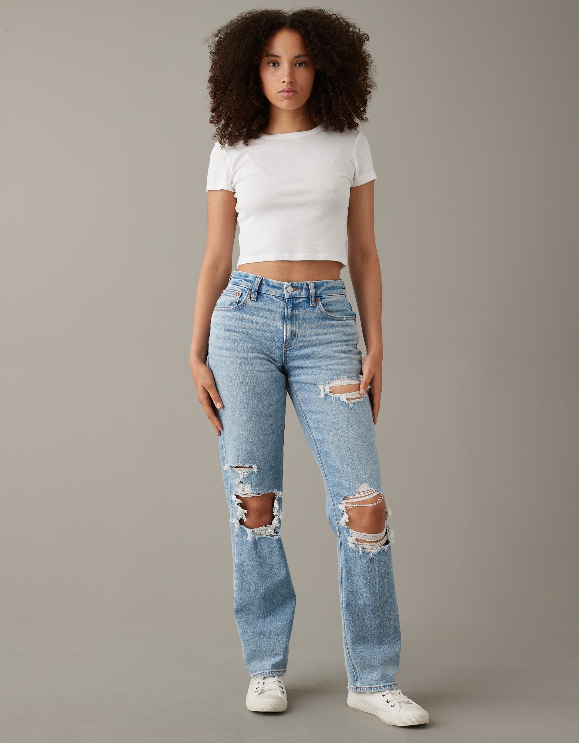 

Джинсы прямого кроя AE Stretch Curvy с высокой талией American Eagle Outfitters, цвет always vintage