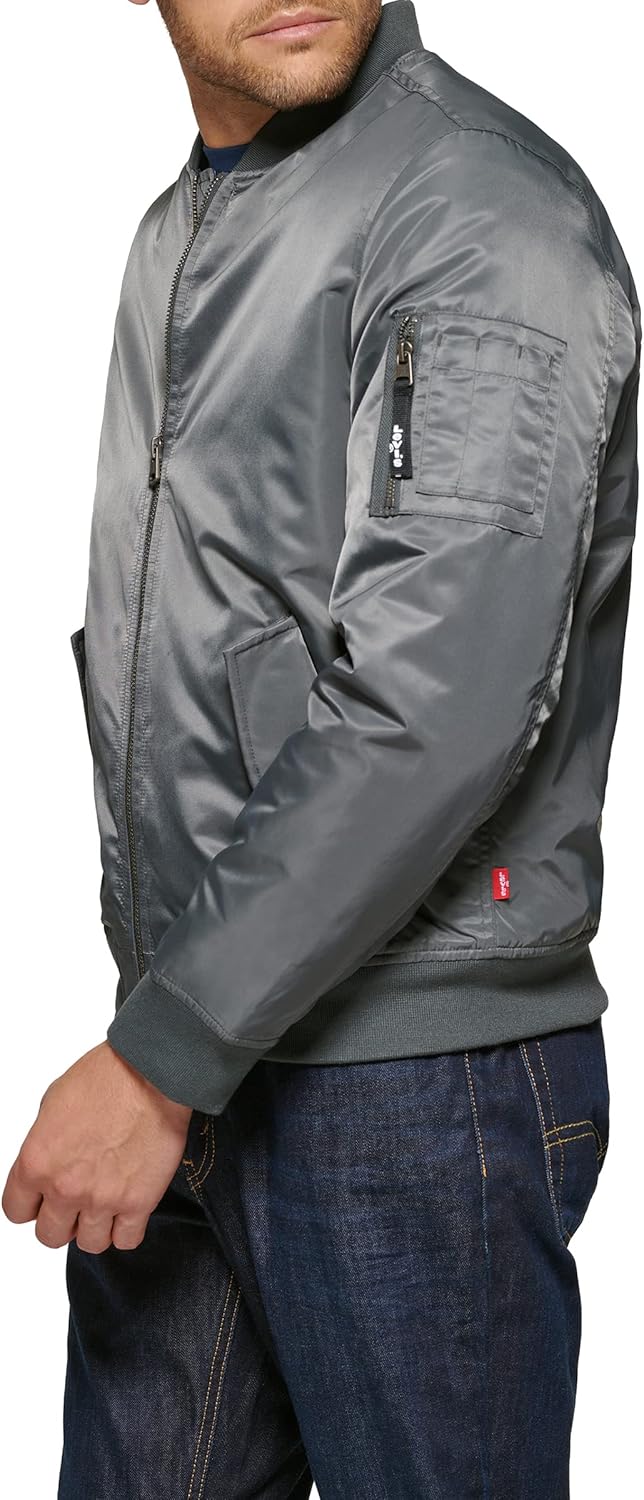 Легкая мужская куртка-бомбер Levi's MA-1 Flight на молнии, Grey Ma-1 Filled — фото 3