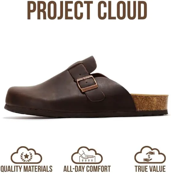 Мужские сабо Project Cloud - 100% натуральная кожа полного зерна, с мягкой подошвой из памяти формы и поддержкой свода стопы, натуральная пробковая стелька - нескользящие домашние тапочки для мужчин (Бруклин) — фото 3
