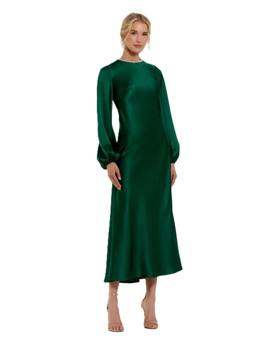 

Женское платье с высоким воротником, длинными рукавами и отделкой кристаллами Mac Duggal, Emerald