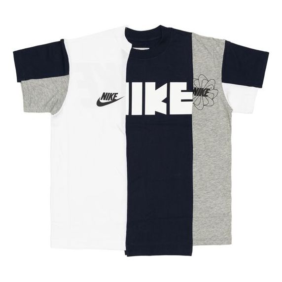 

Футболка (WMNS) Nike x sacai NRG Splicing logo Colorblock T-Shirt 'Navy', серый