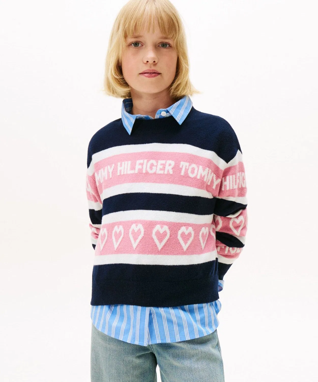 Свитер детский Tommy Hilfiger с интарсией, хлопковый, тёмно-синий