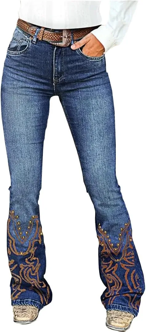 

Женские расклешенные джинсы с вышивкой Huang's