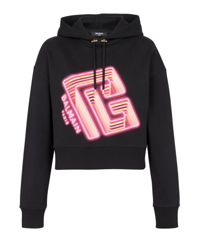 

Короткая толстовка с неоновым принтом Balmain, черный