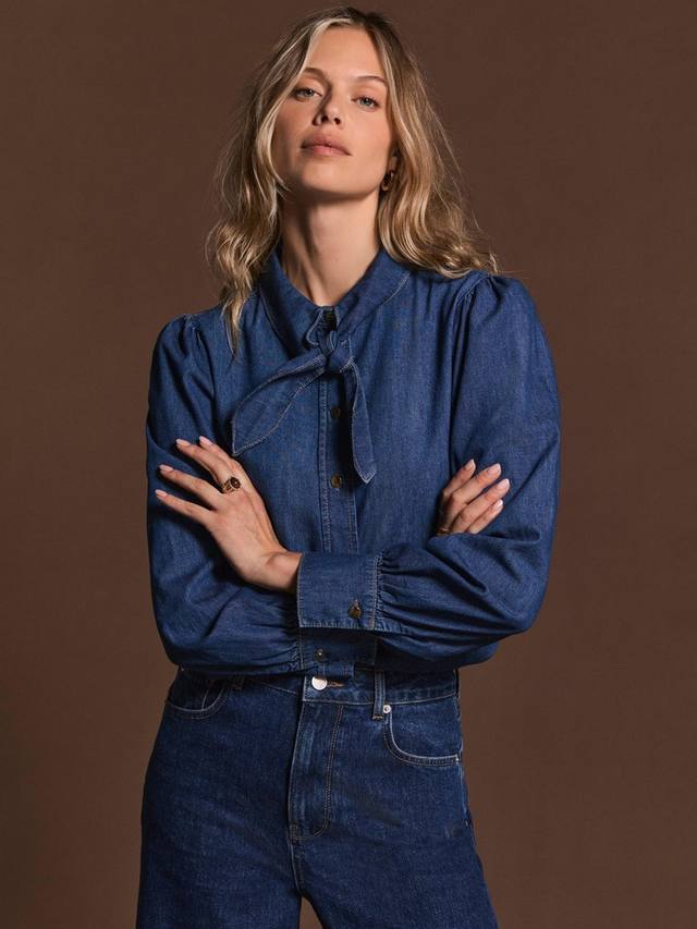 

Джинсовая блузка с галстуком на шее Mint Velvet, Blue