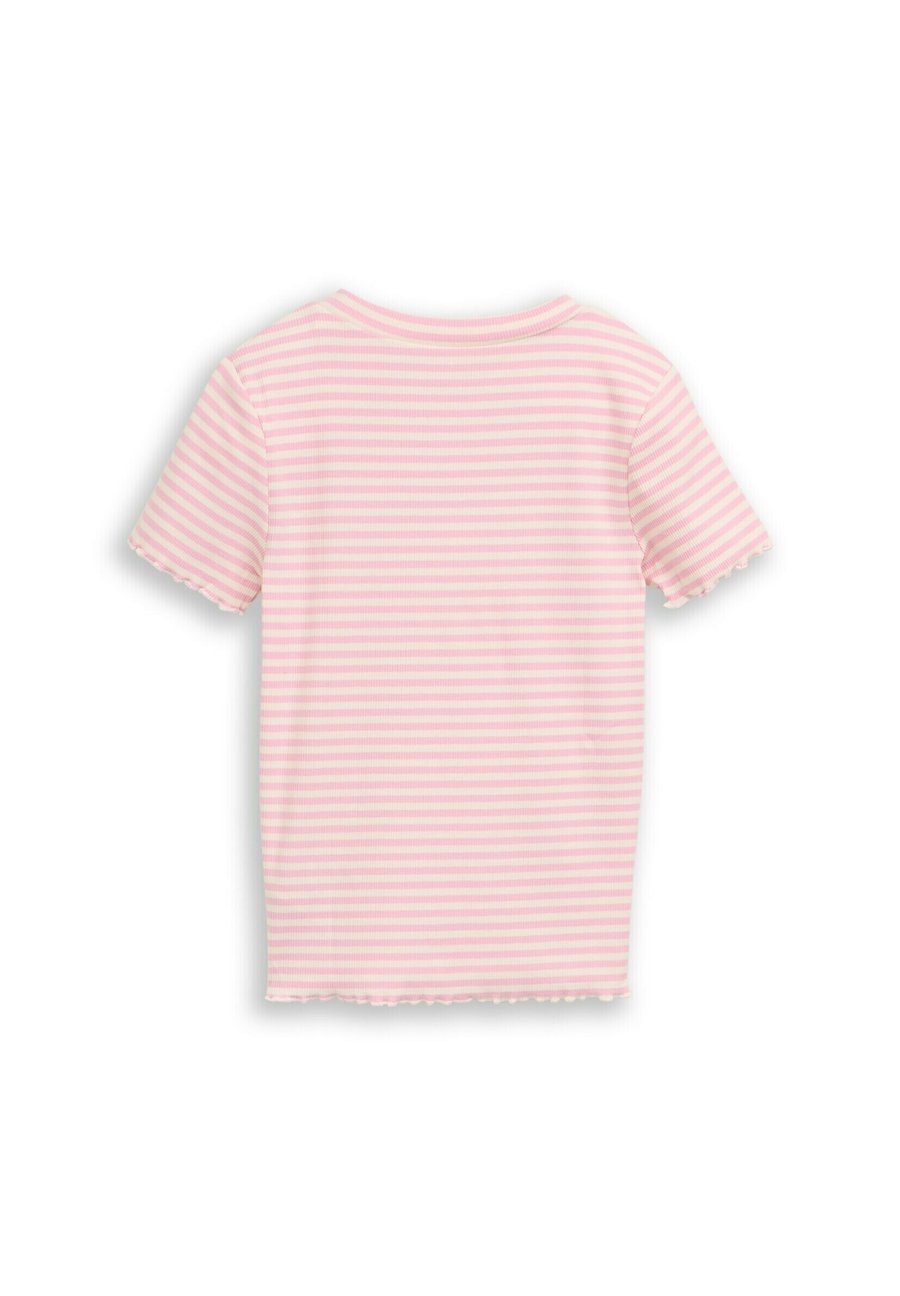 Футболка TOM TAILOR TOM TAILOR T-SHIRT CROPPED RIPP T-SHIRT, Pink White Stripe/Pink — фото 2