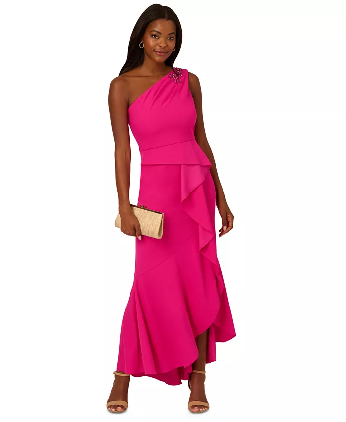 

Женское бисерное платье-крэп с одним плечом Adrianna Papell, розовый