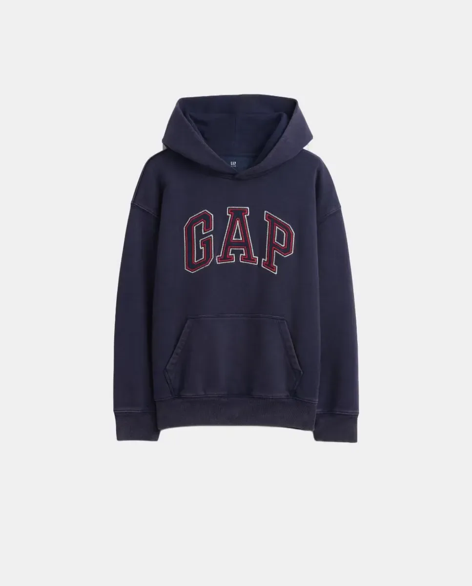 Детская флисовая толстовка с капюшоном и логотипом спереди Gap, темно-синий — фото 2