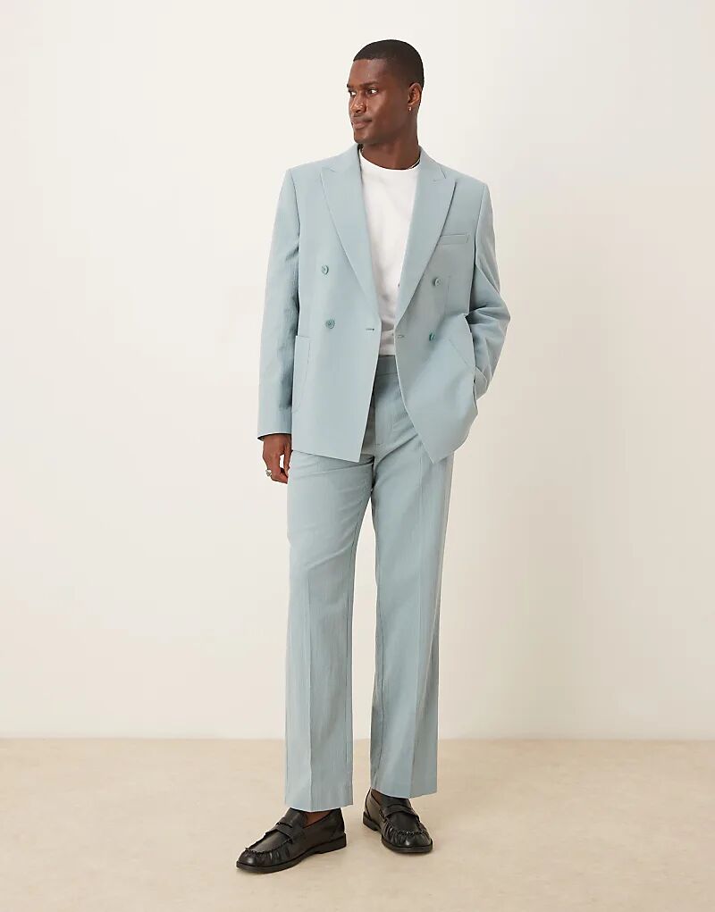 

Прямые брюки ASOS DESIGN из светло-голубого жатого материала