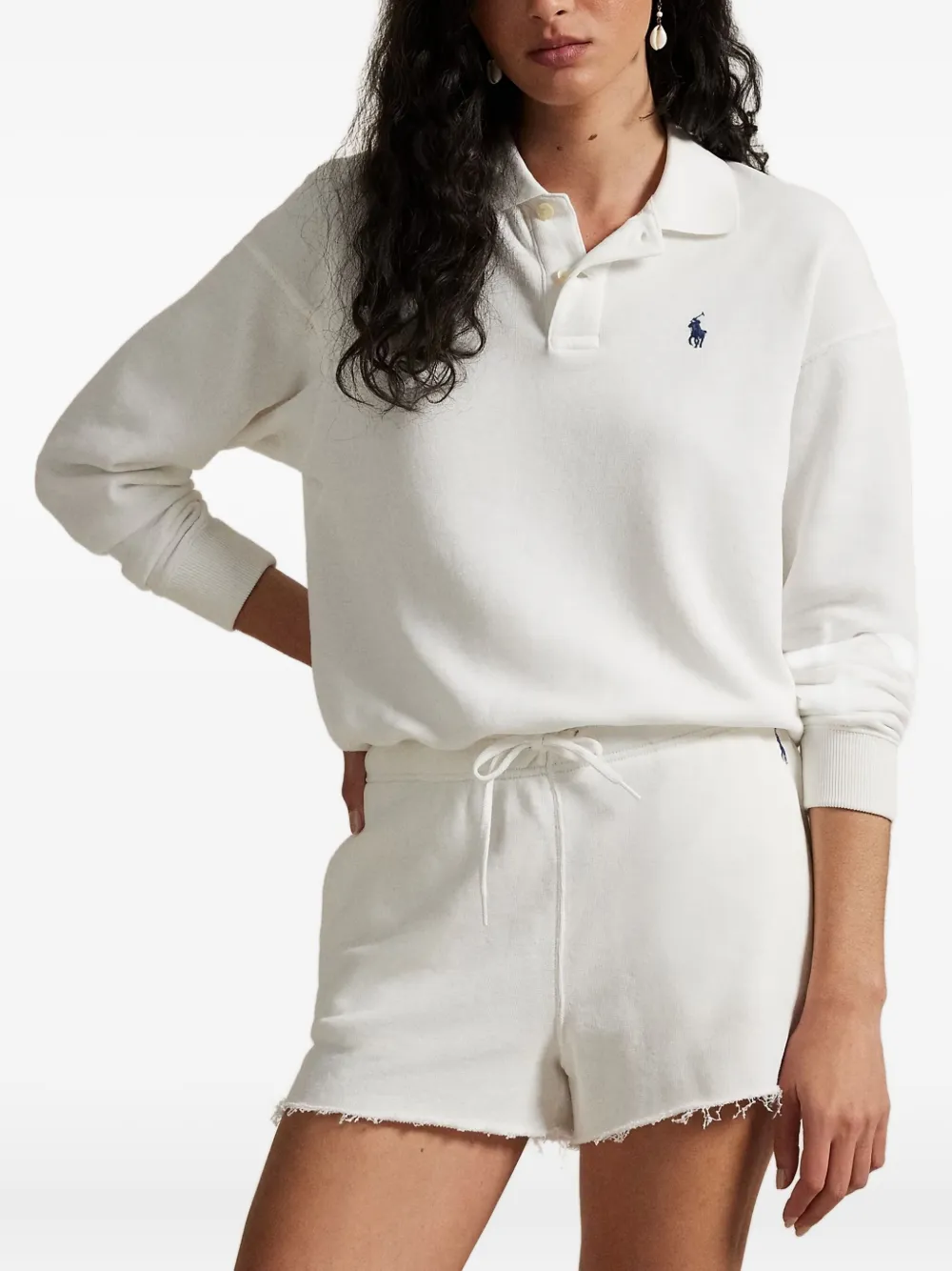 Поло с длинными рукавами и логотипом Polo Ralph Lauren, белый — фото 3
