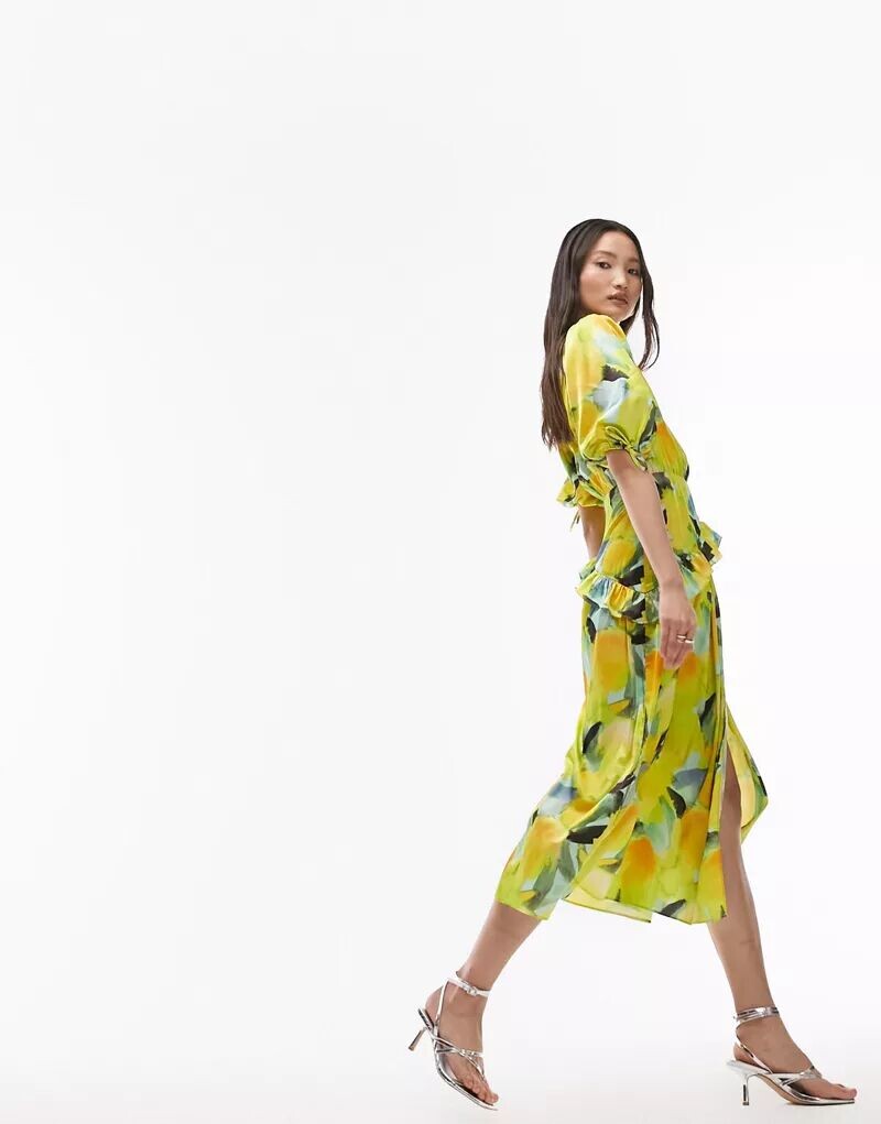 

Желтое платье миди с цветочным принтом для особых случаев Topshop, Зеленый, Желтое платье миди с цветочным принтом для особых случаев Topshop