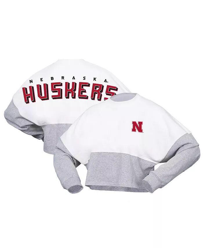 

Женская белая укороченная футболка Nebraska Huskers Heather Block с длинным рукавом Spirit Jersey