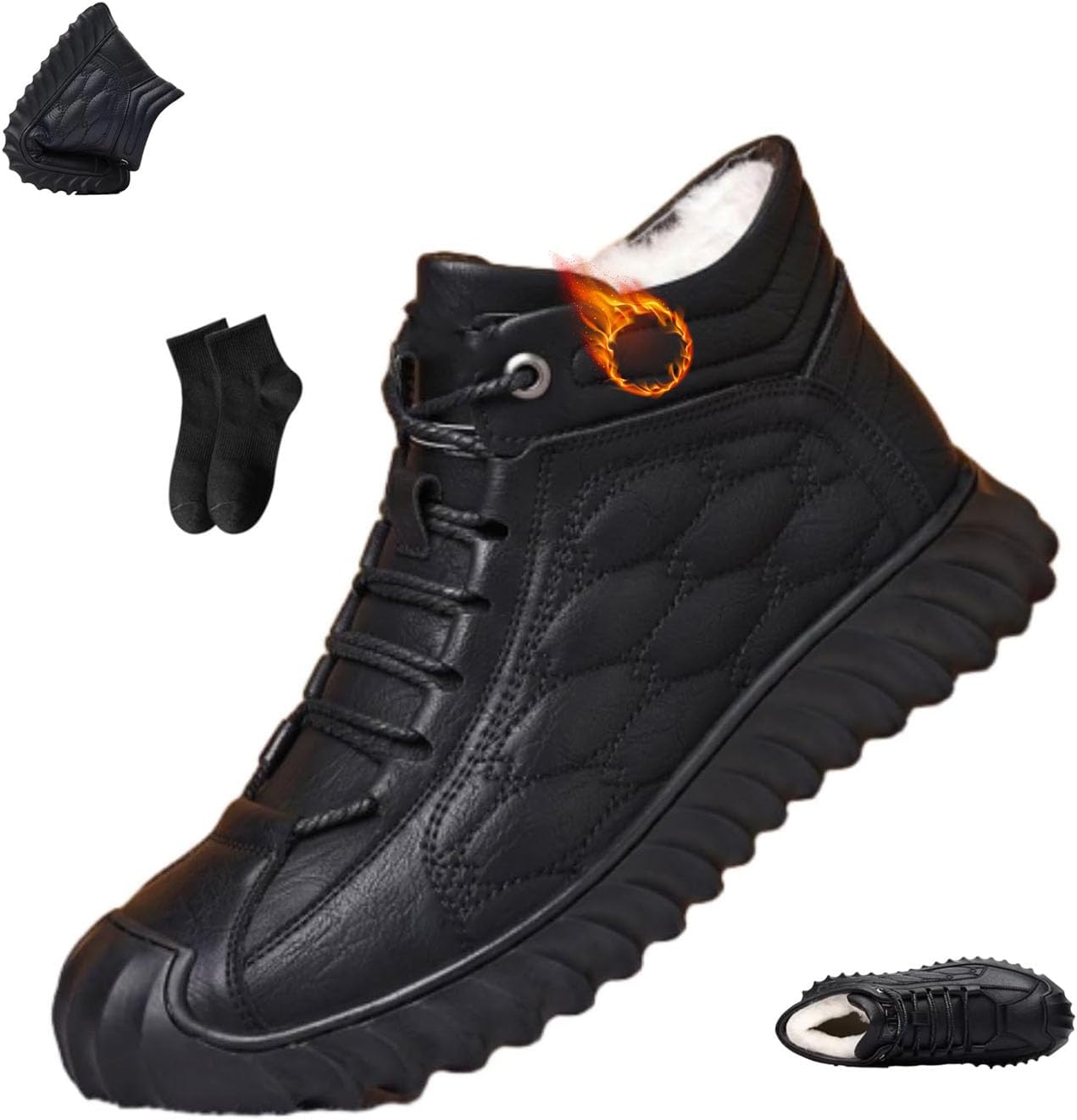 

Мужские водонепроницаемые теплые кожаные ортопедические ботинки NoworFewer, зимние мужские ботинки без шнуровки, водонепроницаемые, утепленные, удобные, на шнуровке, с меховой подкладкой, ботинки для прогулок, черный