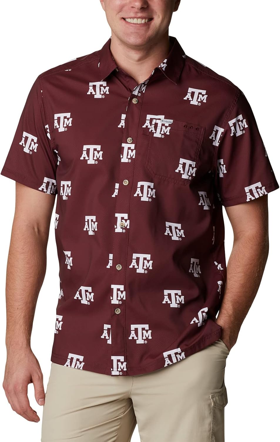 

Рубашка Columbia Men's Standard CLG Super Slack Tide, Tam - Deep Maroon Logo Print