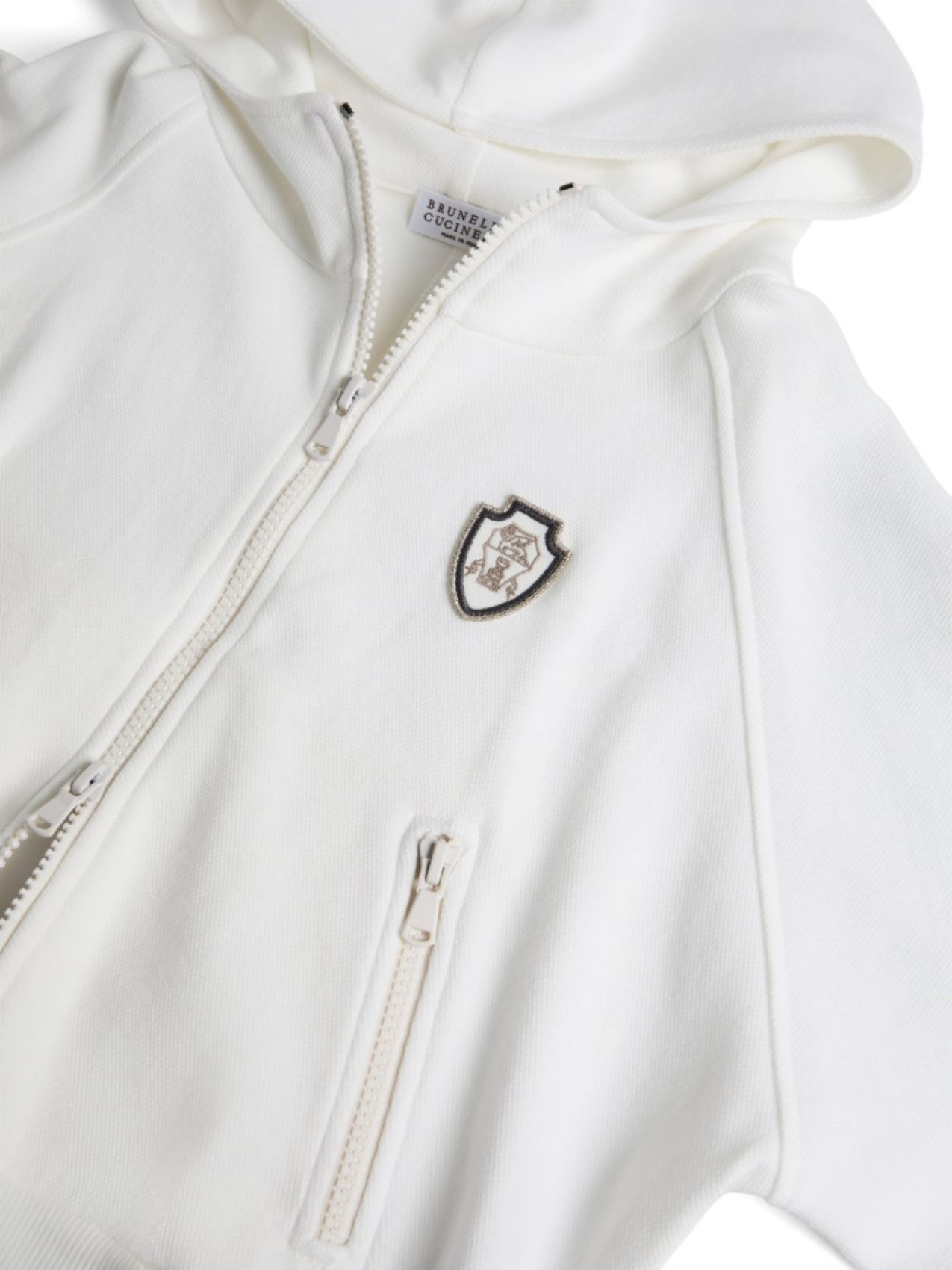 Brunello Cucinelli Kids худи на молнии с нашивкой-логотипом, белый — фото 3