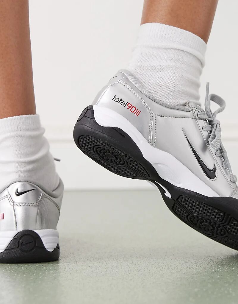 Кроссовки Nike T90 Metallic серебристого и красного цветов — фото 4