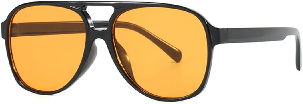 

Винтажные солнцезащитные очки-авиаторы большого размера для женщин и мужчин, не спутываются, в стиле ретро 70-х, тонированные, с большой оправой Azoxus, Black Frame Yellow-orange Lens