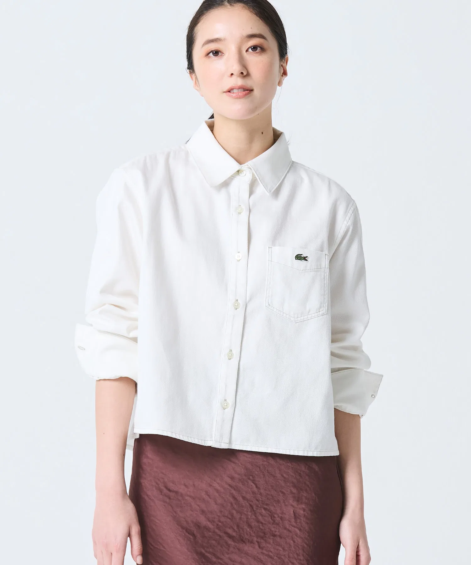 Рубашка джинсовая LACOSTE белая укороченная