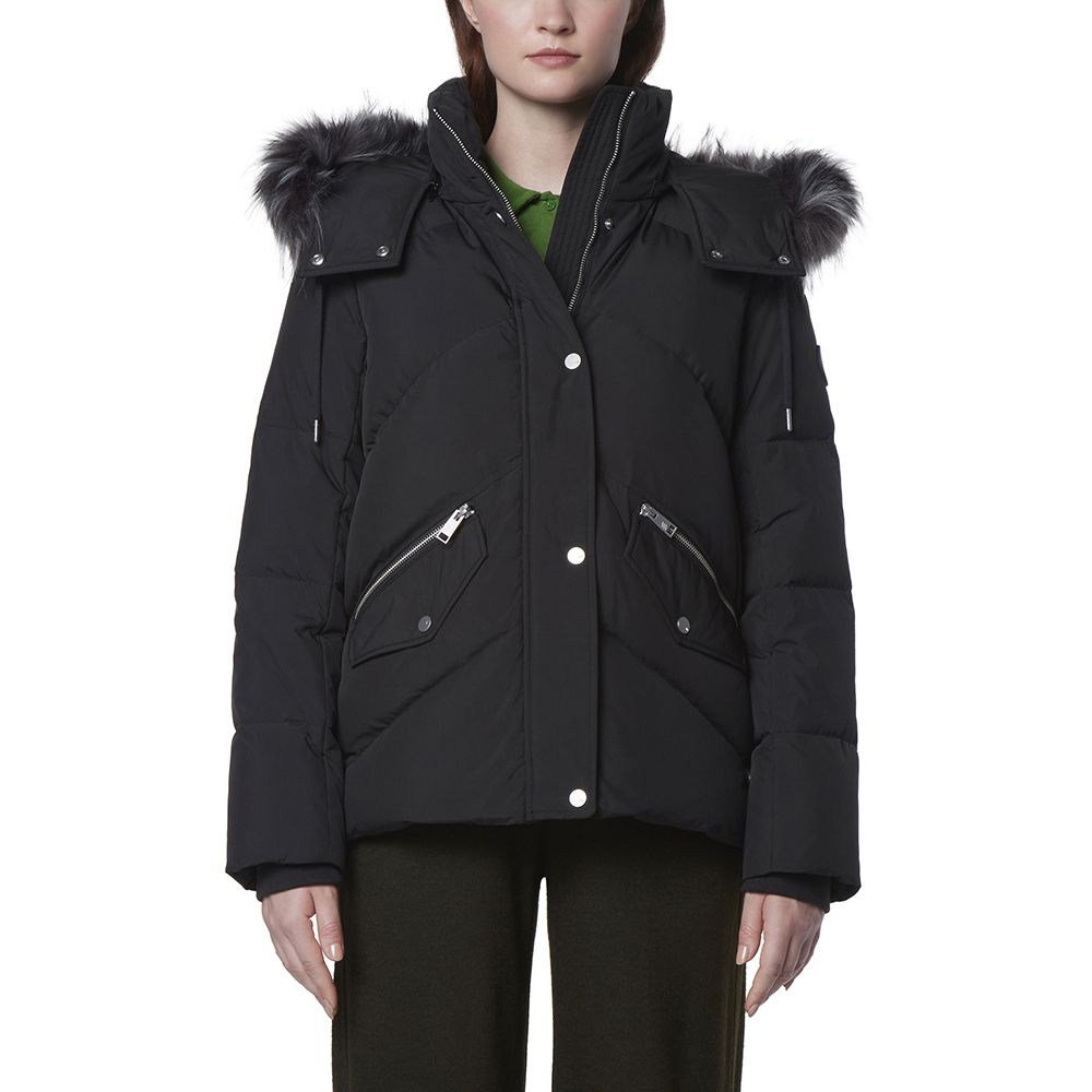 

Женский стеганый пуховик Andrew Marc Daphne из мягкой матовой ткани с комбинированным стеганым пухом Andrew Marc, черный