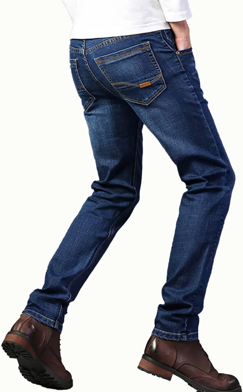 Джинсы прямые классические Men's Regular Fit Stretch Jeans Straight Slim Classic Casual Denim Pants, синие — фото 4