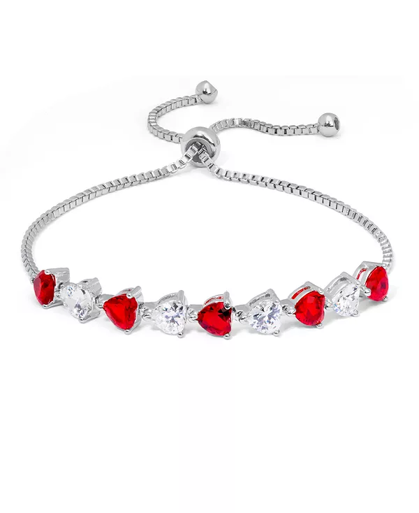 

Серебряный браслет-боло с имитацией рубина и кубическим цирконием в форме сердца, регулируемый Macy'S, silver