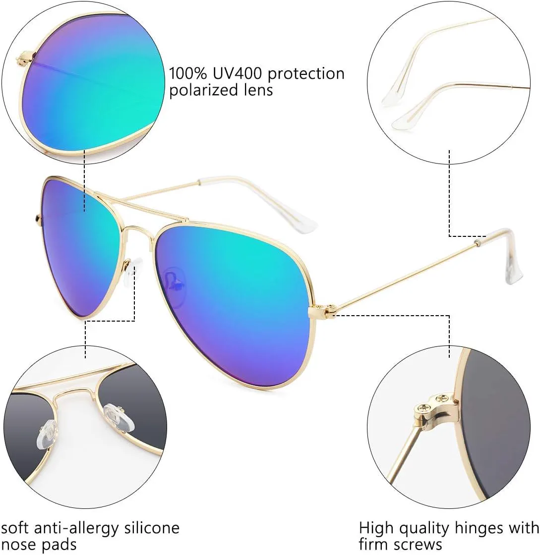 

Солнцезащитные очки Livho для мужчин и женщин, авиаторские, поляризованные, с металлическими зеркальными линзами, защита от УФ-излучения UV 400, Blue Green+gold Green