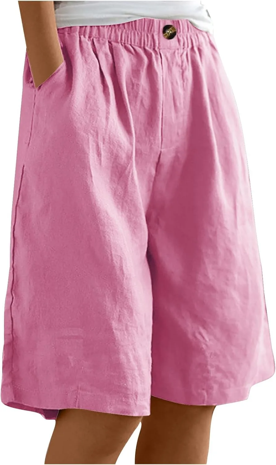 

Плюс сайз льняные шорты для женщин с карманами и эластичным поясом