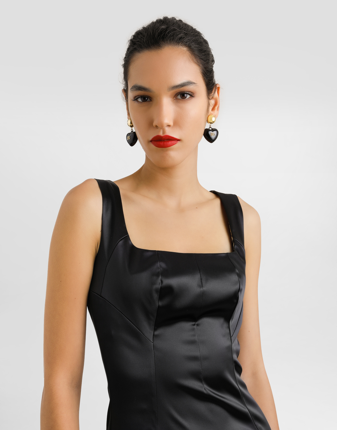 Платье из эластичного сатина DOLCE & GABBANA, серый — фото 4