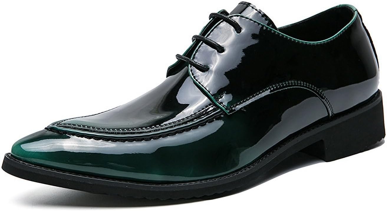 

Мужские лаковые оксфорды с классическим заостренным носком, шнуровкой и массивным каблуком, оксфорды для свадьбы, офиса и официальных мероприятий Nhbeoen, зеленый