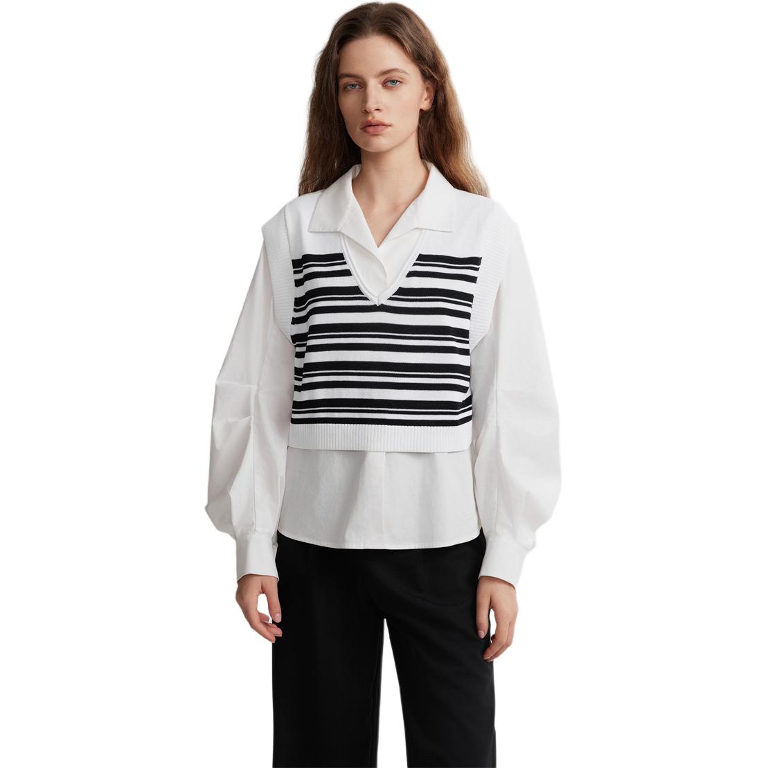 

ELLE Блузка Women's White Lapel Moderate Mock Two Piece