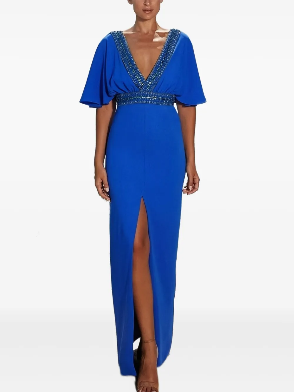 

Платье макси с V-образным вырезом и декором Maestri, синий